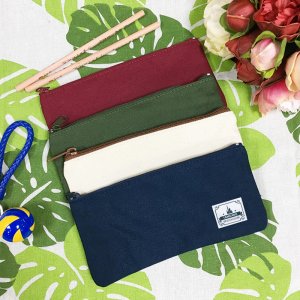 【團購商品，10個起做】TKU簡約生活布標帆布筆袋_米白/深藍/深綠/酒紅(可混色)